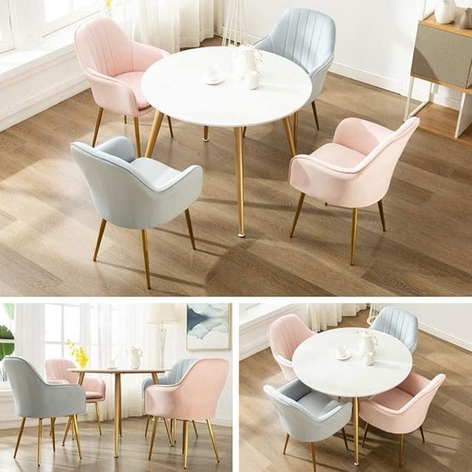 Luxury Luxe Modern Velvet Dining Chairs Set of 4 – Ergonomic Padded Kitchen Chairs with Metal Legs, Armrests & Backrest, Pink Accent Chairs for Living Room & Dining Room (Blue) - Image 5