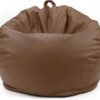 Luxury Luxe Round Faux Leather Bean Bag Chair | Ultra-Comfort Polystyrene Beads, Lightweight & Durable Design | Trendy Solid Colors, Multiple Sizes (Brown, Large)