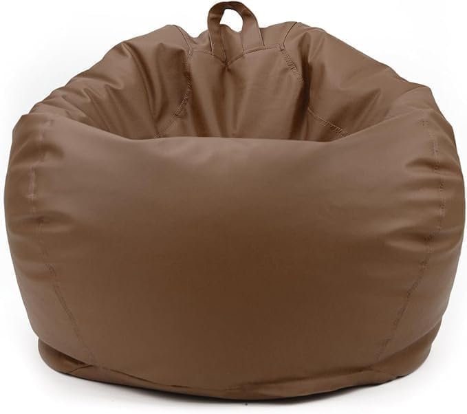 Luxury Luxe Round Faux Leather Bean Bag Chair | Ultra-Comfort Polystyrene Beads, Lightweight & Durable Design | Trendy Solid Colors, Multiple Sizes (Brown, Large)