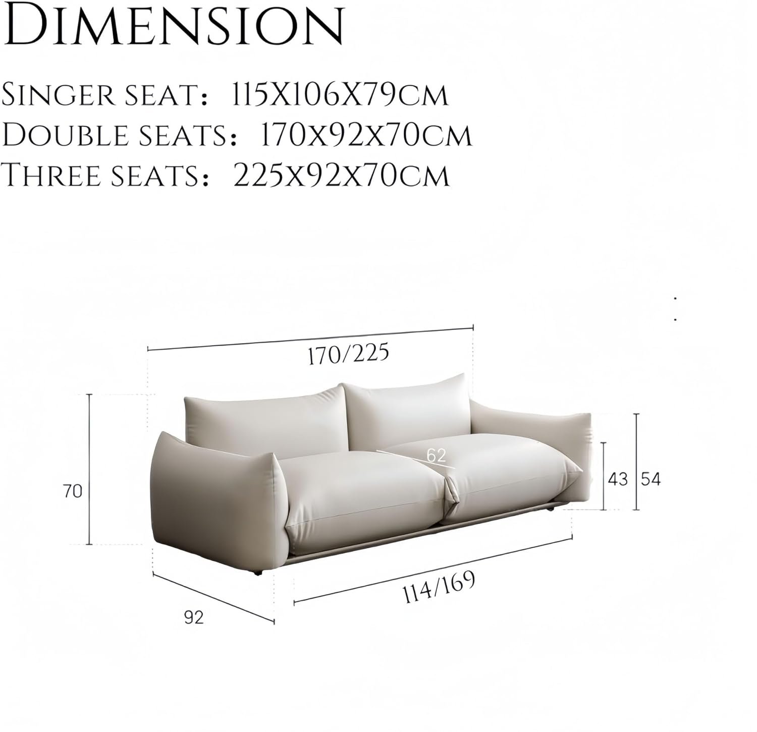 Luxury Luxe Cloud Sofa Set: Modern Beige Fabric Sectional Sofa for Living Room - Single/Double/Three Seats | Eco-Friendly Plush Comfort (SIngle Seater: 106D x 115W x 79H cm) - Image 2