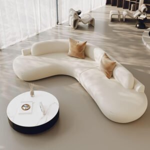 Luxury Luxe Midnight Black Curved Sectional Sofa, Left Hand Facing, Frosted Velvet Upholstery, Armless, Pillow Back, Scratch Resistant (White, 240W x 160D x 70H c)