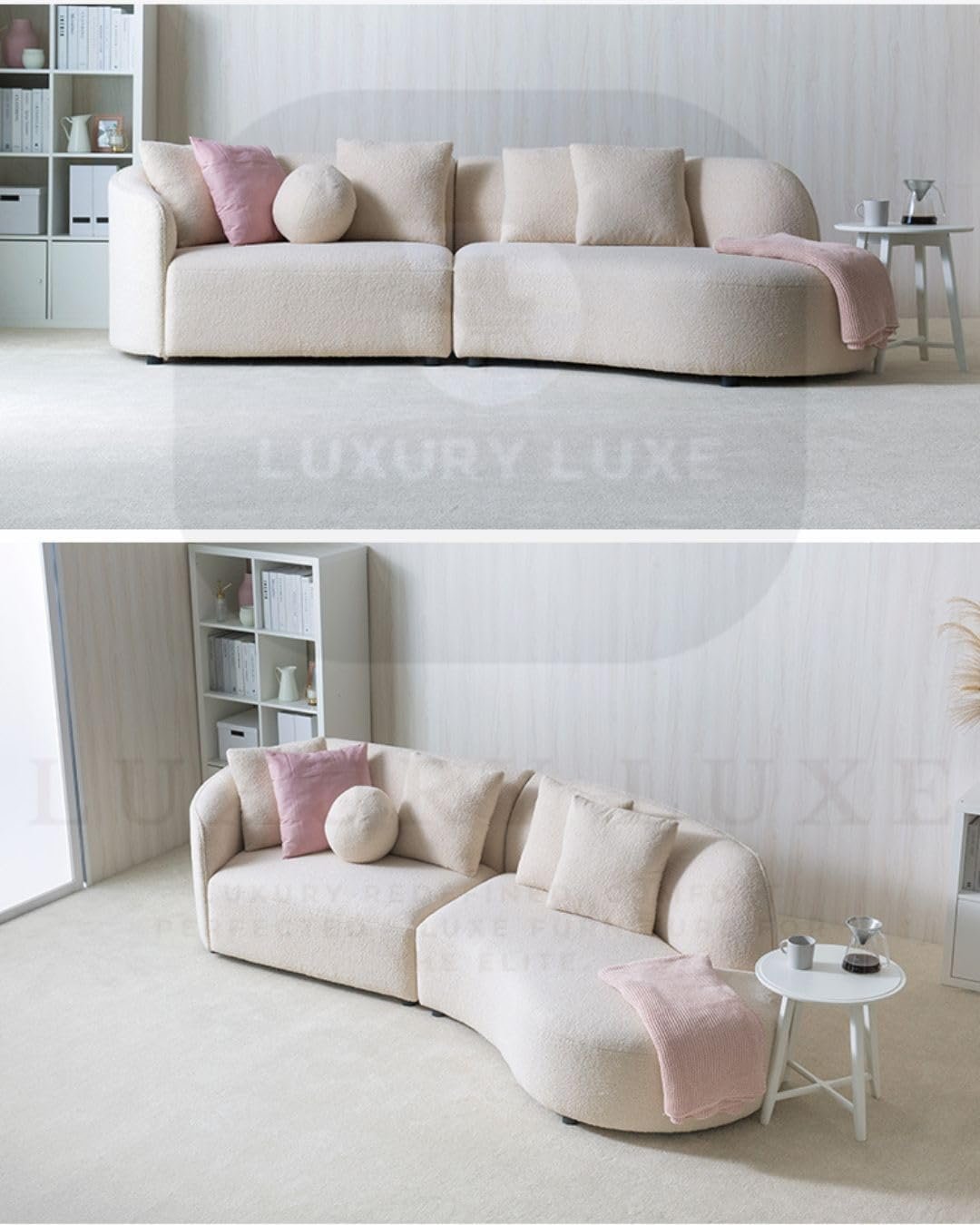 Luxury Luxe 3 Seater Modern Beige Fabric Modular Curved Sofa Set – Customizable Sectional Sofa for Living Room, Bedroom, Office | Durable Lounge Furniture - Image 5