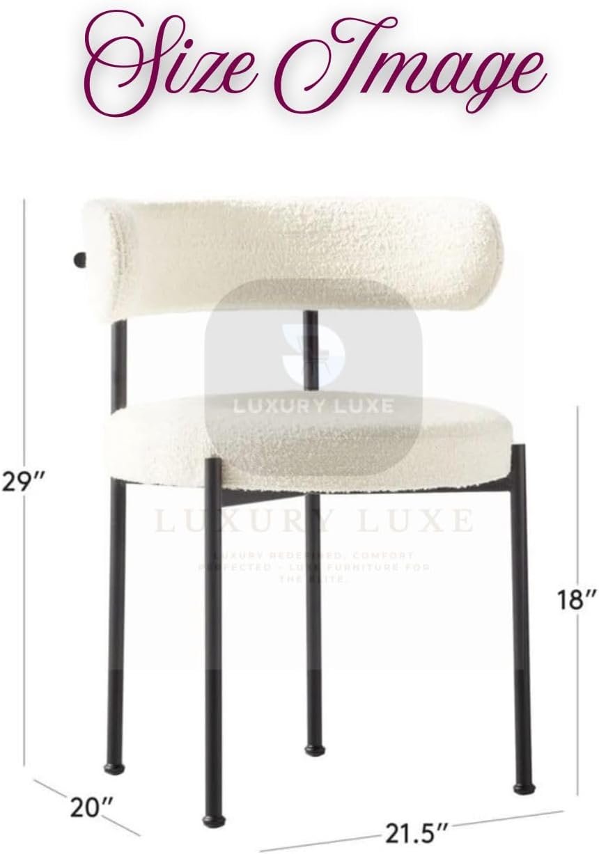 Luxury Luxe Modern Medium Back Dining Chair – Off-White Lamb Wool Upholstery, High-Density Sponge & Ergonomic Curved Backrest – Matte Black Metal Legs for Restaurant, Hotel, Office Visitor (White) - Image 2