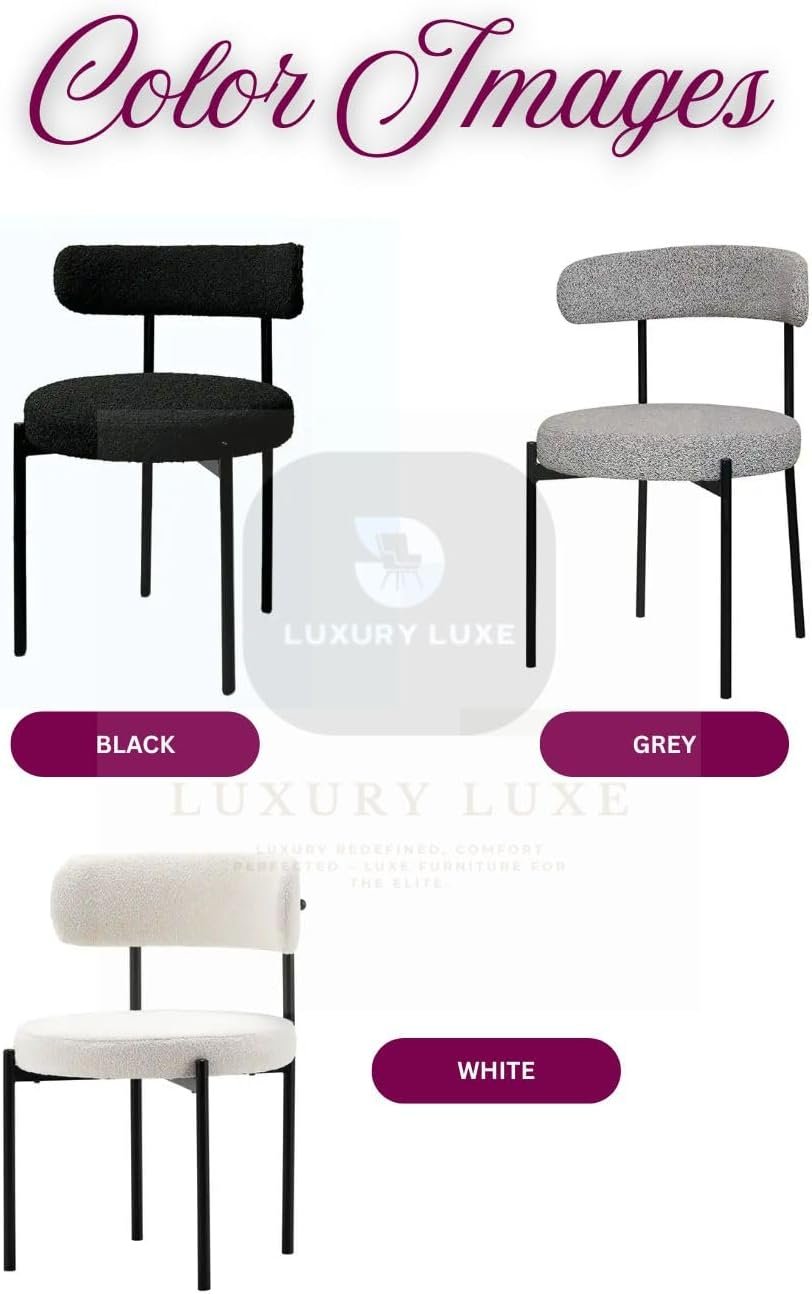 Luxury Luxe Modern Medium Back Dining Chair – Off-White Lamb Wool Upholstery, High-Density Sponge & Ergonomic Curved Backrest – Matte Black Metal Legs for Restaurant, Hotel, Office Visitor (White) - Image 3