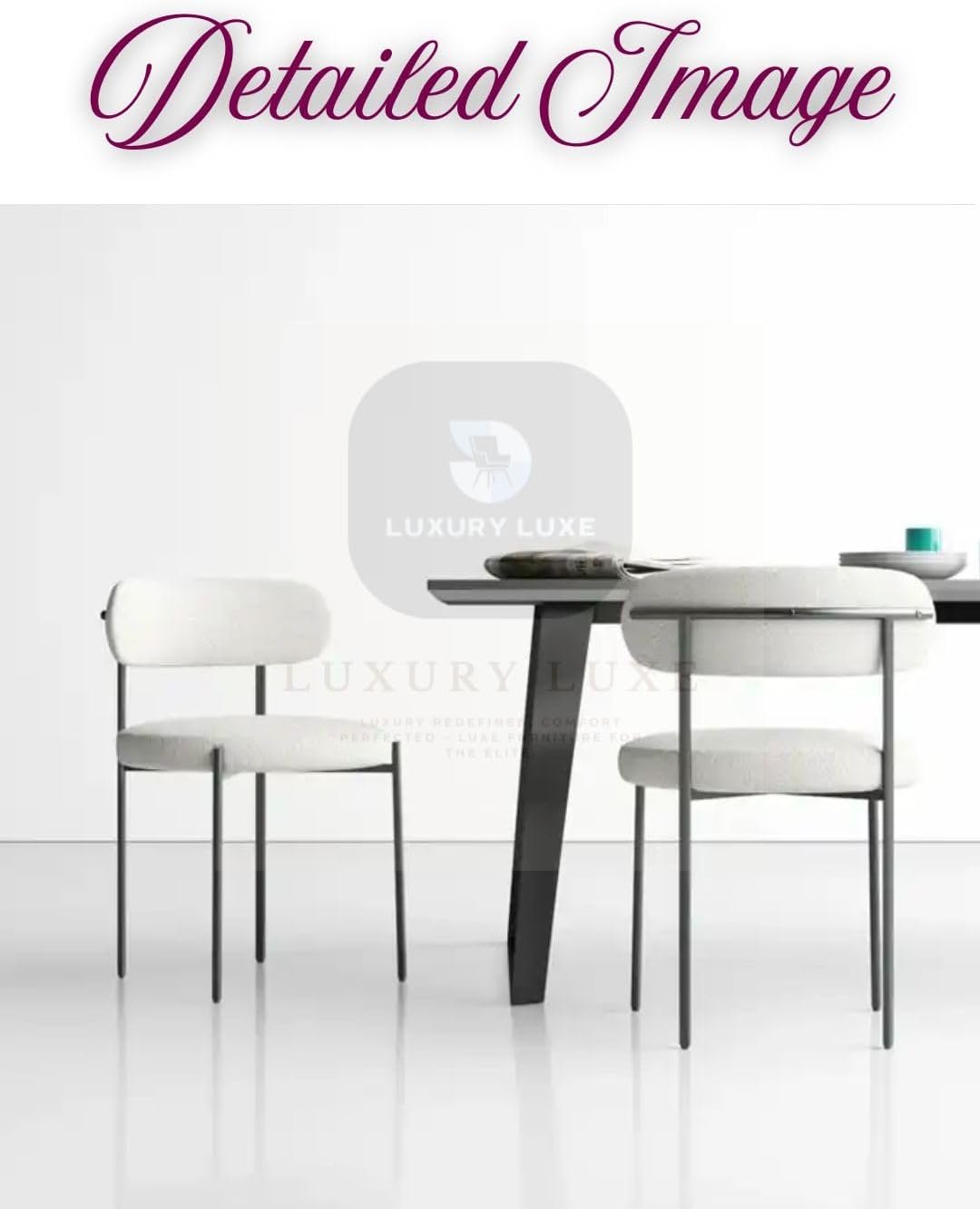 Luxury Luxe Modern Medium Back Dining Chair – Off-White Lamb Wool Upholstery, High-Density Sponge & Ergonomic Curved Backrest – Matte Black Metal Legs for Restaurant, Hotel, Office Visitor (White) - Image 6