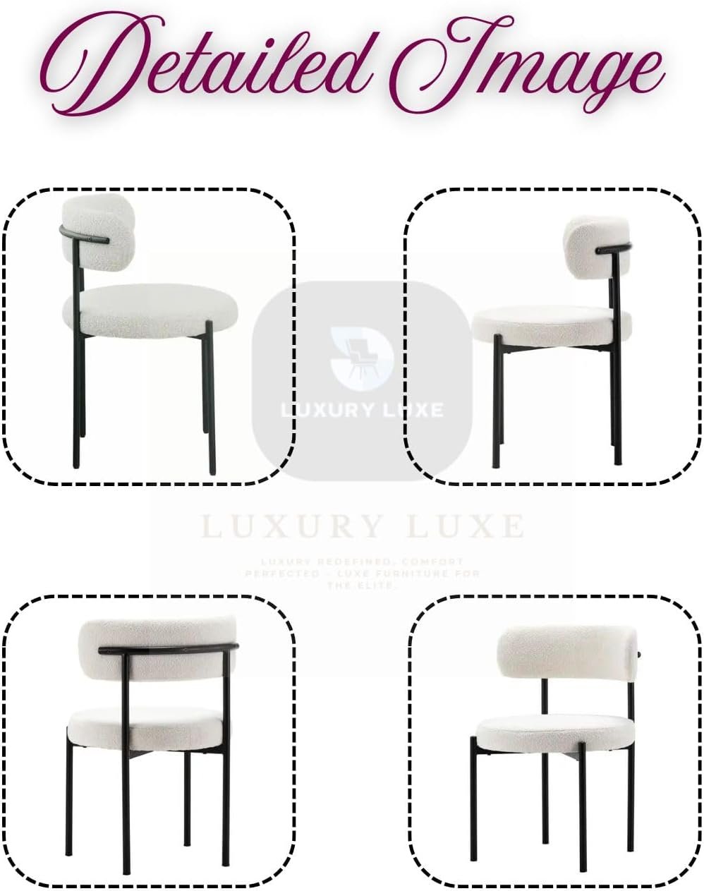 Luxury Luxe Modern Medium Back Dining Chair – Off-White Lamb Wool Upholstery, High-Density Sponge & Ergonomic Curved Backrest – Matte Black Metal Legs for Restaurant, Hotel, Office Visitor (White) - Image 8