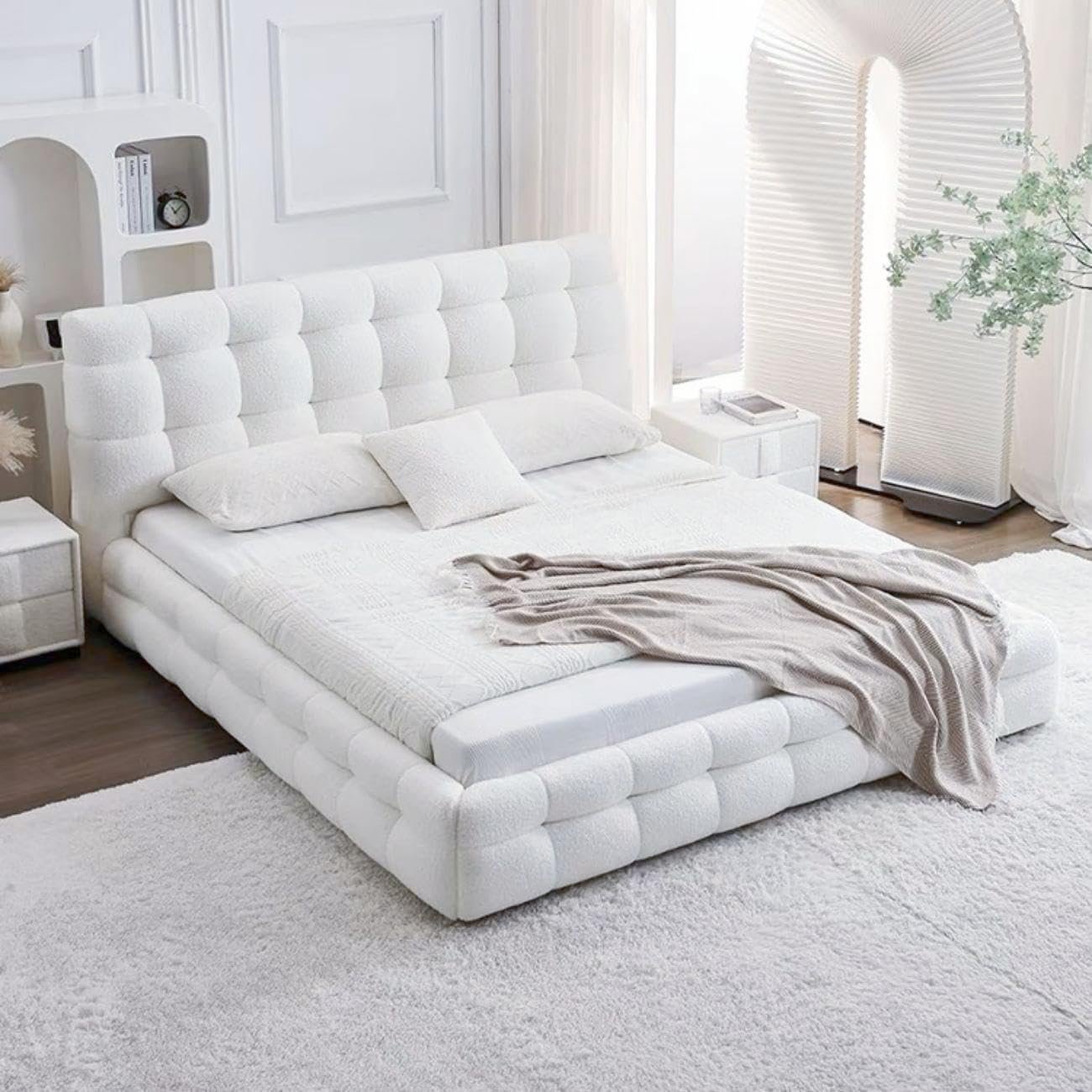 Luxury Luxe Fleece Fabric Wrap Marshmellow Bed Frame - Upholstered Headboard, Solid Wood Structure, (5 Sizes, 3 Colors) (Pink, 160 x 200 cm Without Mattress) - Image 5