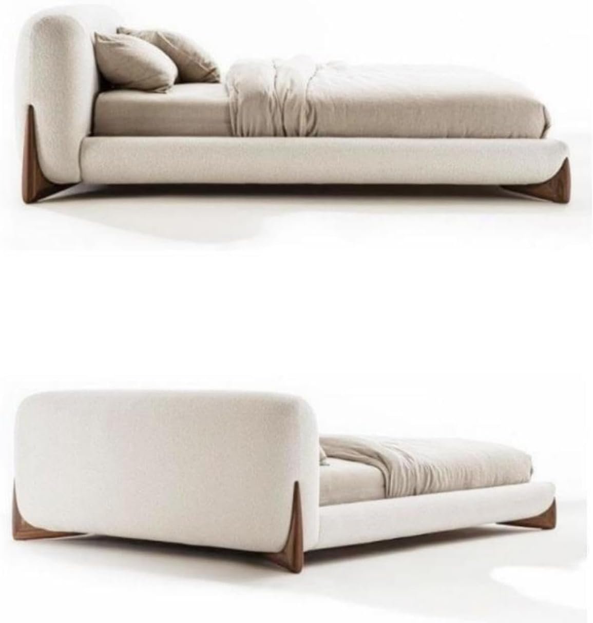 Luxury Luxe Fleece Fabric Bed Frame with Upholstered Headboard - Solid Wood Structure, No Assembly Needed - Beige (W120xL200 to W200xL200 cm) (180 x 200 cm With Euro Pillow Top Mattress) - Image 6