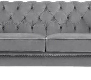 Luxury Luxe Chesterfield 3-Seater Sofa - Tufted Velvet Upholstery, Solid Eucalyptus Frame, American Traditional Canapé for Living Room & Hotels (Grey)