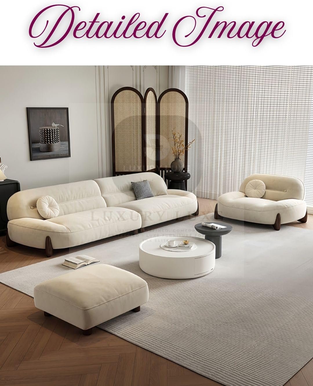 Luxury Luxe Cloud Sofa Set | Light Luxury Fabric + Eco-Friendly Design |Single-Four Seater in Off-White| Ergonomic Modern Living Room Essential (3+1+1 Seater Sofa Set) - Image 3