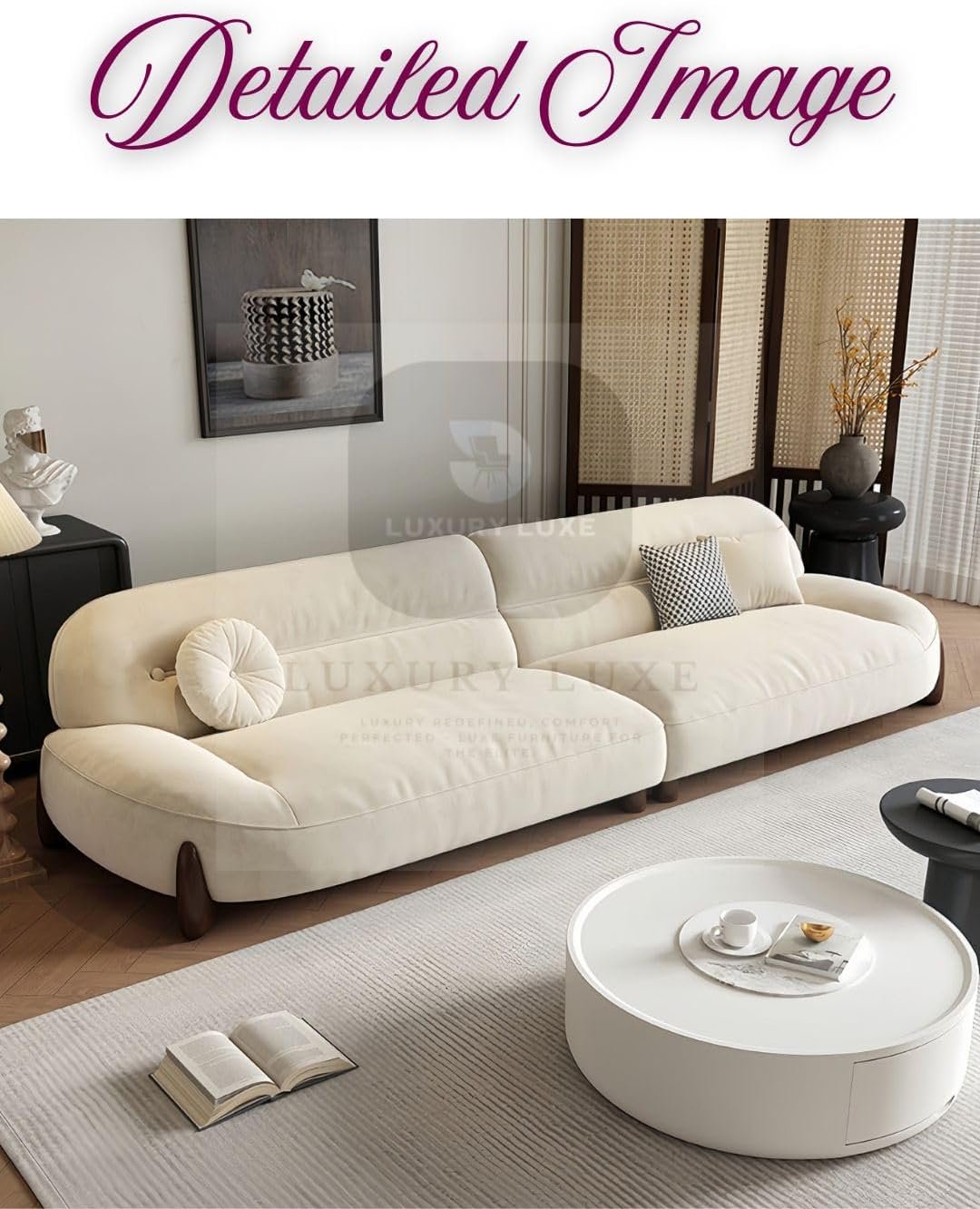 Luxury Luxe Cloud Sofa Set | Light Luxury Fabric + Eco-Friendly Design |Single-Four Seater in Off-White| Ergonomic Modern Living Room Essential (3+1+1 Seater Sofa Set) - Image 7