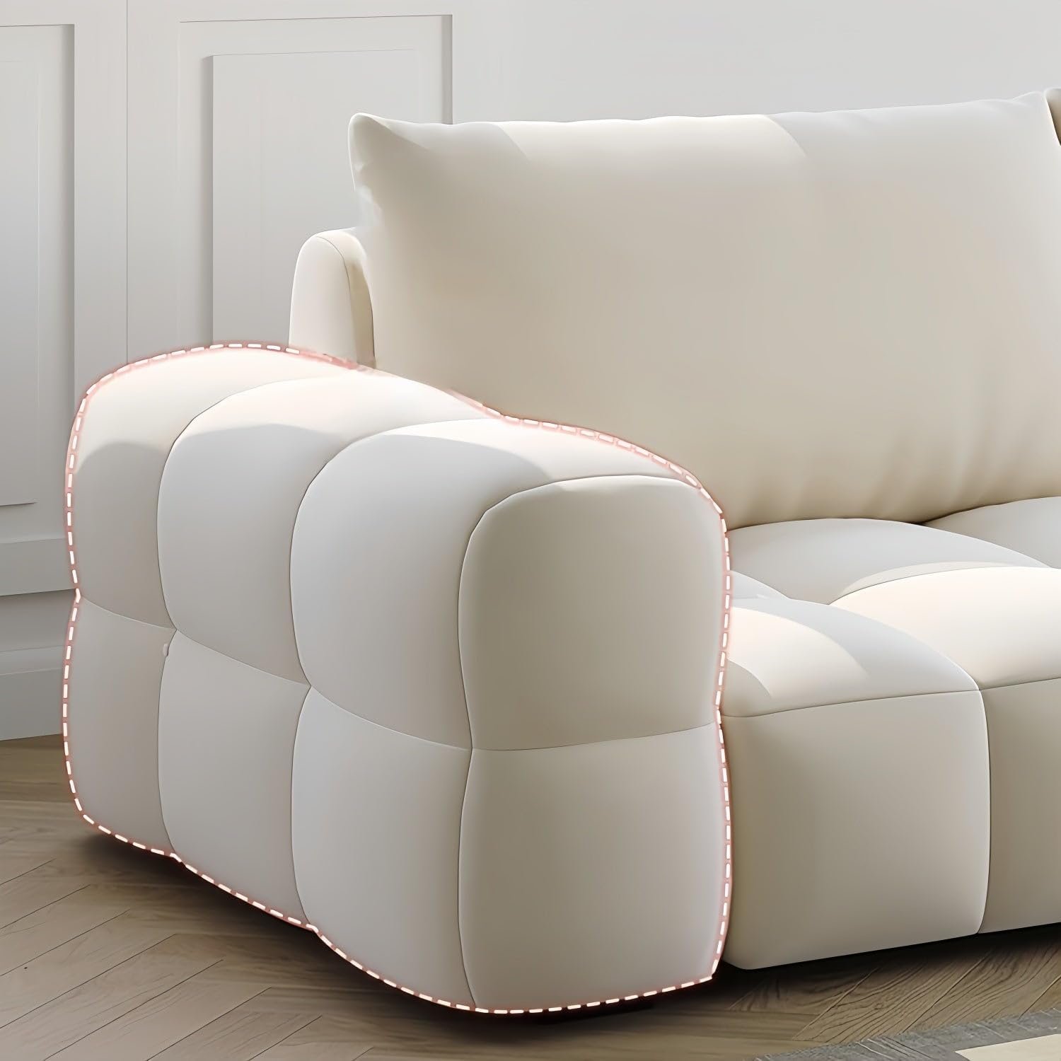Luxury Luxe Cloud Shaped Sofa Set - Plush Ergonomic Fabric Sofa with Footstool | Off-White Single/Double/Three/Four Seaters | Eco-Friendly & Durable (Footstool 75Dx75Wx38H cm) - Image 3