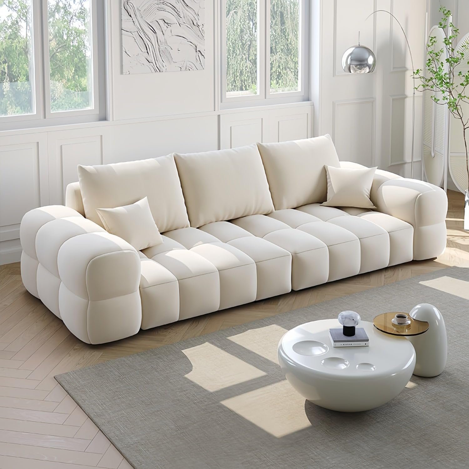 Luxury Luxe Cloud Shaped Sofa Set - Plush Ergonomic Fabric Sofa with Footstool | Off-White Single/Double/Three/Four Seaters | Eco-Friendly & Durable (Footstool 75Dx75Wx38H cm) - Image 8