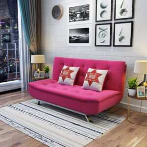 Luxury Luxe Beige Fabric Multifunction Folding Foam Sofa Bed – 3-Seater, Convertible, No Assembly Required, Modern Design, Comfortable Sofa Bed for Living Room (Pink)