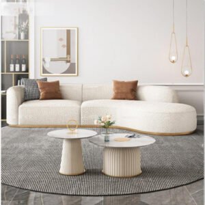 Luxury Luxe Arc-Shaped Sofa Set – Overstuffed Fleece Fabric Couch for Living Room & Office | High-Density Foam, Solid Wood Frame, Modern Curved Design (Beige, W340 x H70 x D80 cm)