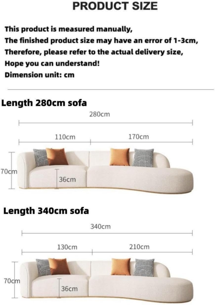 Luxury Luxe Arc-Shaped Sofa Set – Overstuffed Fleece Fabric Couch for Living Room & Office | High-Density Foam, Solid Wood Frame, Modern Curved Design (Beige, W340 x H70 x D80 cm) - Image 2