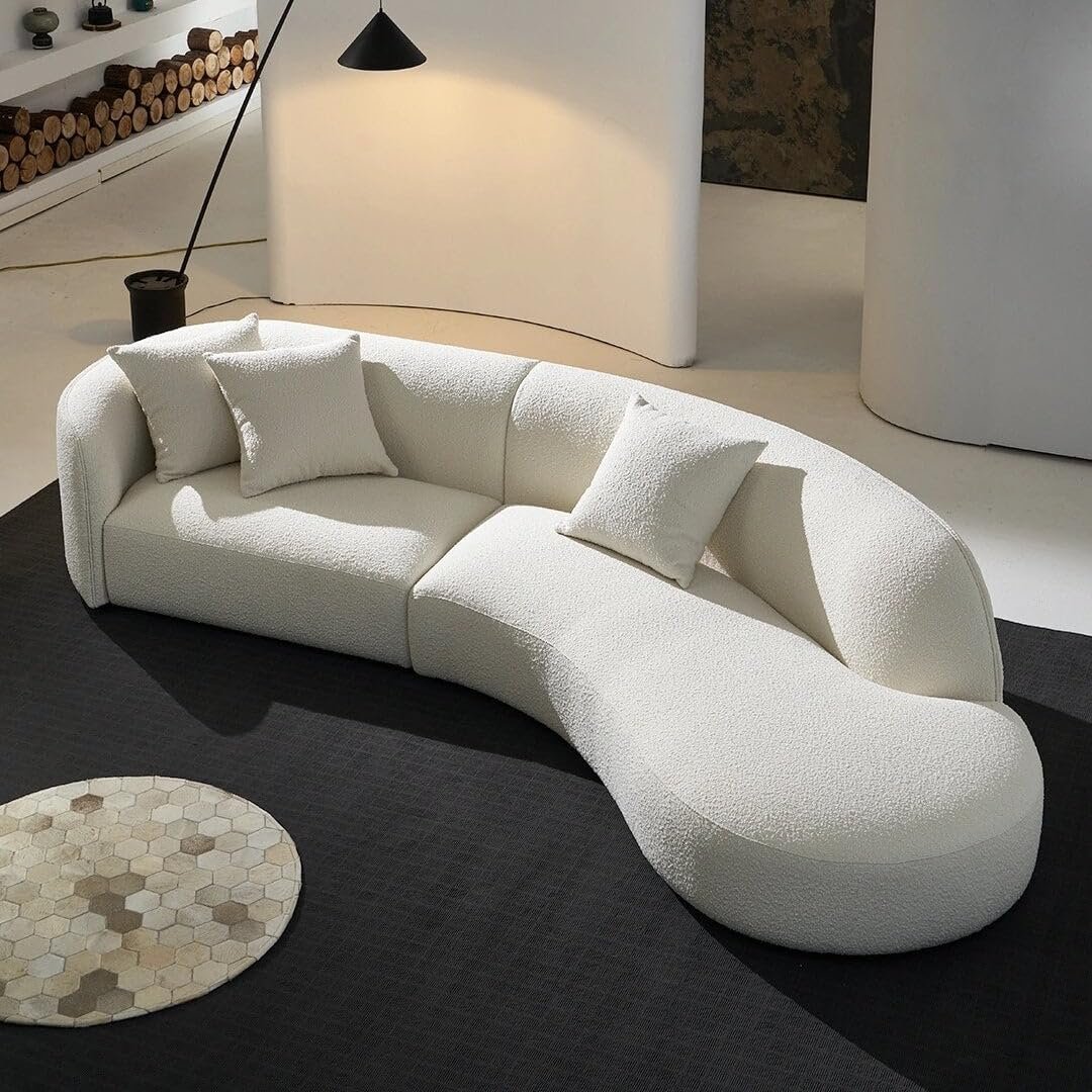 Luxury Luxe Arc-Shaped Sofa Set – Overstuffed Fleece Fabric Couch for Living Room & Office | High-Density Foam, Solid Wood Frame, Modern Curved Design (Beige, W340 x H70 x D80 cm) - Image 3