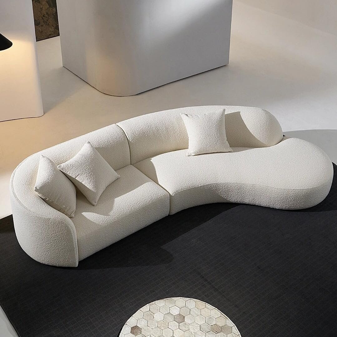 Luxury Luxe Arc-Shaped Sofa Set – Overstuffed Fleece Fabric Couch for Living Room & Office | High-Density Foam, Solid Wood Frame, Modern Curved Design (Beige, W340 x H70 x D80 cm) - Image 4