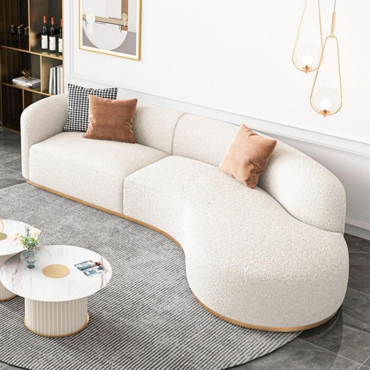 Luxury Luxe Arc-Shaped Sofa Set – Overstuffed Fleece Fabric Couch for Living Room & Office | High-Density Foam, Solid Wood Frame, Modern Curved Design (Beige, W340 x H70 x D80 cm) - Image 7
