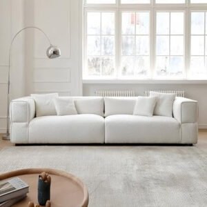 Luxury Luxe Overstuffed Fleece Fabric Sofa Set - Modern 3/4/5 Seater Couch for Living Room & Office, Eco-Friendly, Plush Comfort, Beige Grey (235cm/265cm/295cm) (Beige, Five Seater: W295xH70xD100cm)