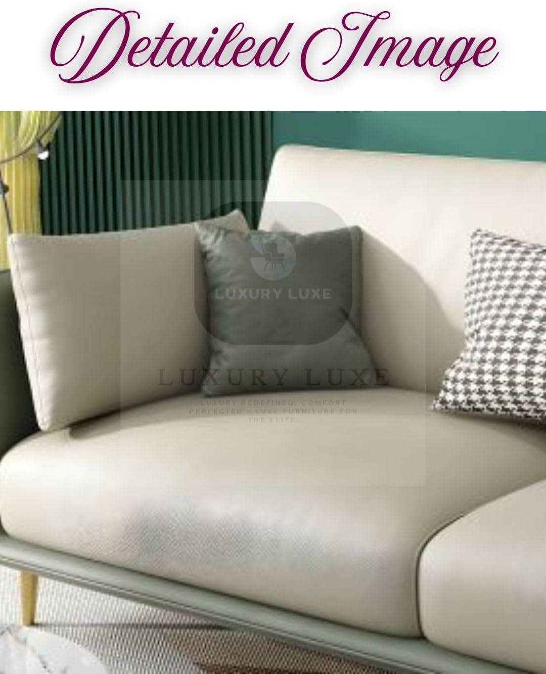 Luxury Luxe Glam L-Shaped Sectional Sofa with Recliner Chaise: White Faux Leather 3-Piece Set, Modern Living Room Couch, Left Orientation, Sponge Seat, Brass Legs & Pillows Included (L Shape Left) - Image 5