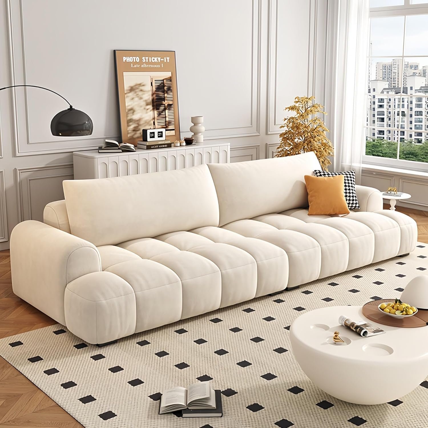 Luxury Luxe Italian Cloud Sofa Set Living Room Sofa | Light Luxury Velvet Fabric + Eco-Friendly Multiple Sizes & Colors Options | Free Ottoman Included (Off-White, Three Seater: 240 cm)