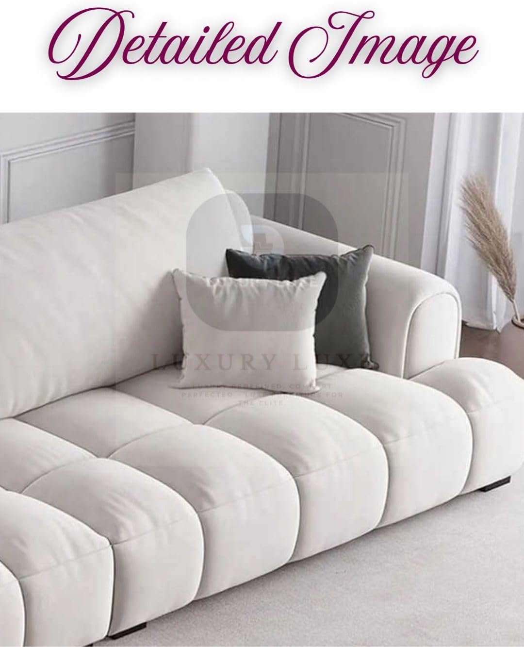 Luxury Luxe Italian Cloud Sofa Set Living Room Sofa | Light Luxury Velvet Fabric + Eco-Friendly Multiple Sizes & Colors Options | Free Ottoman Included (Off-White, Three Seater: 240 cm) - Image 2