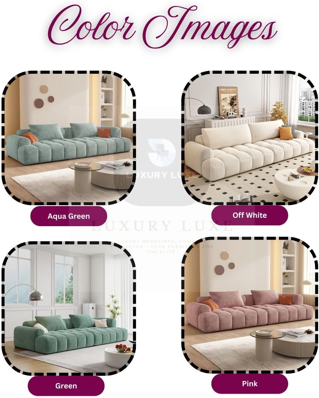Luxury Luxe Italian Cloud Sofa Set Living Room Sofa | Light Luxury Velvet Fabric + Eco-Friendly Multiple Sizes & Colors Options | Free Ottoman Included (Off-White, Three Seater: 240 cm) - Image 3