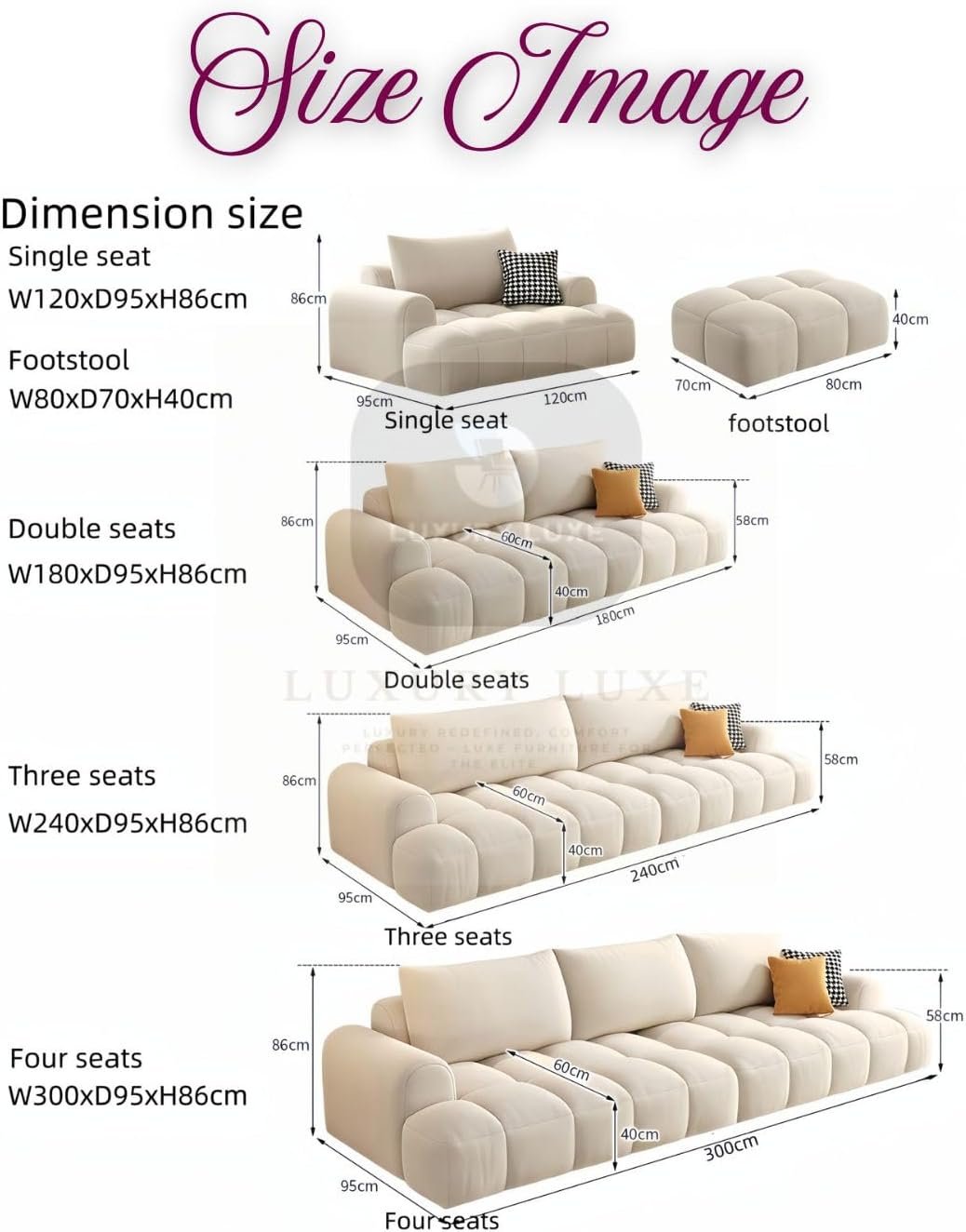 Luxury Luxe Italian Cloud Sofa Set Living Room Sofa | Light Luxury Velvet Fabric + Eco-Friendly Multiple Sizes & Colors Options | Free Ottoman Included (Off-White, Three Seater: 240 cm) - Image 4