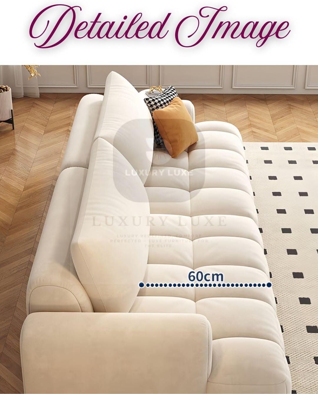 Luxury Luxe Italian Cloud Sofa Set Living Room Sofa | Light Luxury Velvet Fabric + Eco-Friendly Multiple Sizes & Colors Options | Free Ottoman Included (Off-White, Three Seater: 240 cm) - Image 6