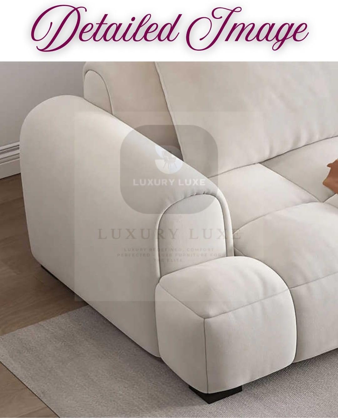 Luxury Luxe Italian Cloud Sofa Set Living Room Sofa | Light Luxury Velvet Fabric + Eco-Friendly Multiple Sizes & Colors Options | Free Ottoman Included (Off-White, Three Seater: 240 cm) - Image 9
