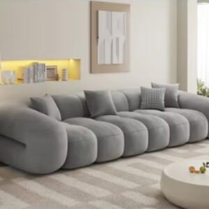 Luxury Luxe French retro puff sofa living room small apartment modern simple straight style cotton candy skin feeling velvet sofa (Italian Ash, Double-Seaters)