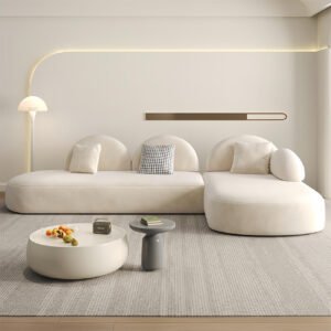 Luxury Luxe Velvet Fabric Overstuffed Sectional Sofa Set: Multifunction Corner Sofa with Footstool, Beige Cloud Shaped Living Room & Office Sofa (L Shape Right Only)