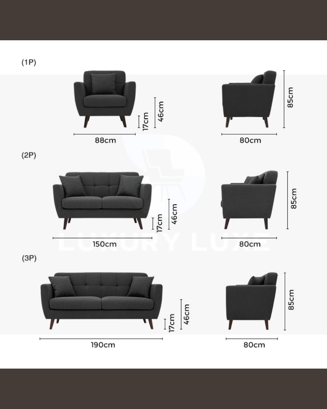 Luxury Luxe Chesterfield Sofa - Nordic 1/2/3 Seater, Eucalyptus Frame, Plush Polyester Fabric, Modern Scandi Design for Living Room & Apartments (Light Grey, Single Seater: 88 cm) - Image 2