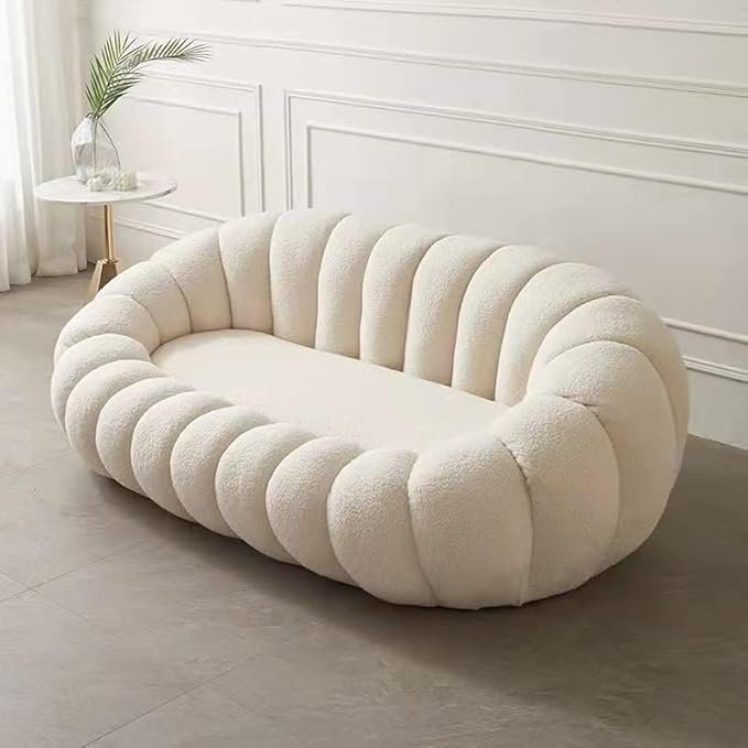 Luxury Luxe White Lamb Fleece Sofa - Modern Nordic Minimalist Single Seater with Footstool, 200kg Capacity, Indoor Living Room Furniture (No Assembly) (OFF WHITE, 3 SEATER ONLY 180 CM) - Image 2