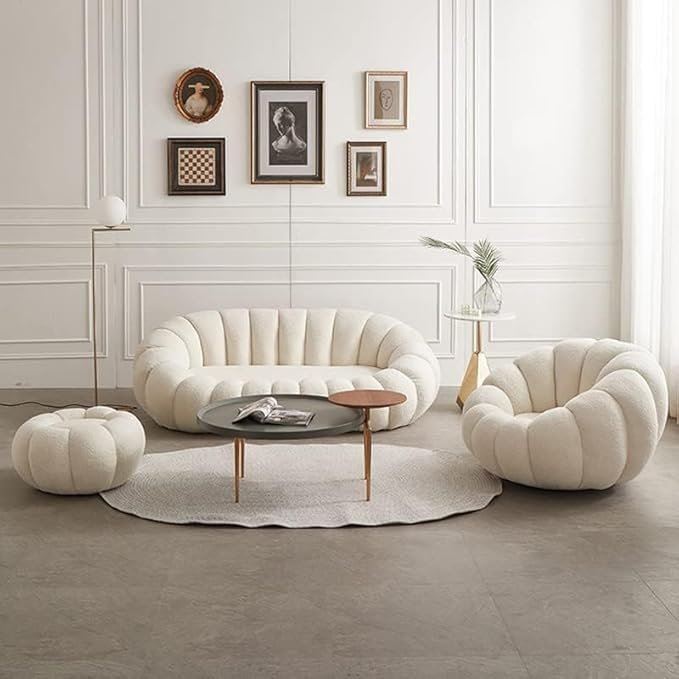 Luxury Luxe White Lamb Fleece Sofa - Modern Nordic Minimalist Single Seater with Footstool, 200kg Capacity, Indoor Living Room Furniture (No Assembly) (OFF WHITE, 3 SEATER ONLY 180 CM) - Image 3