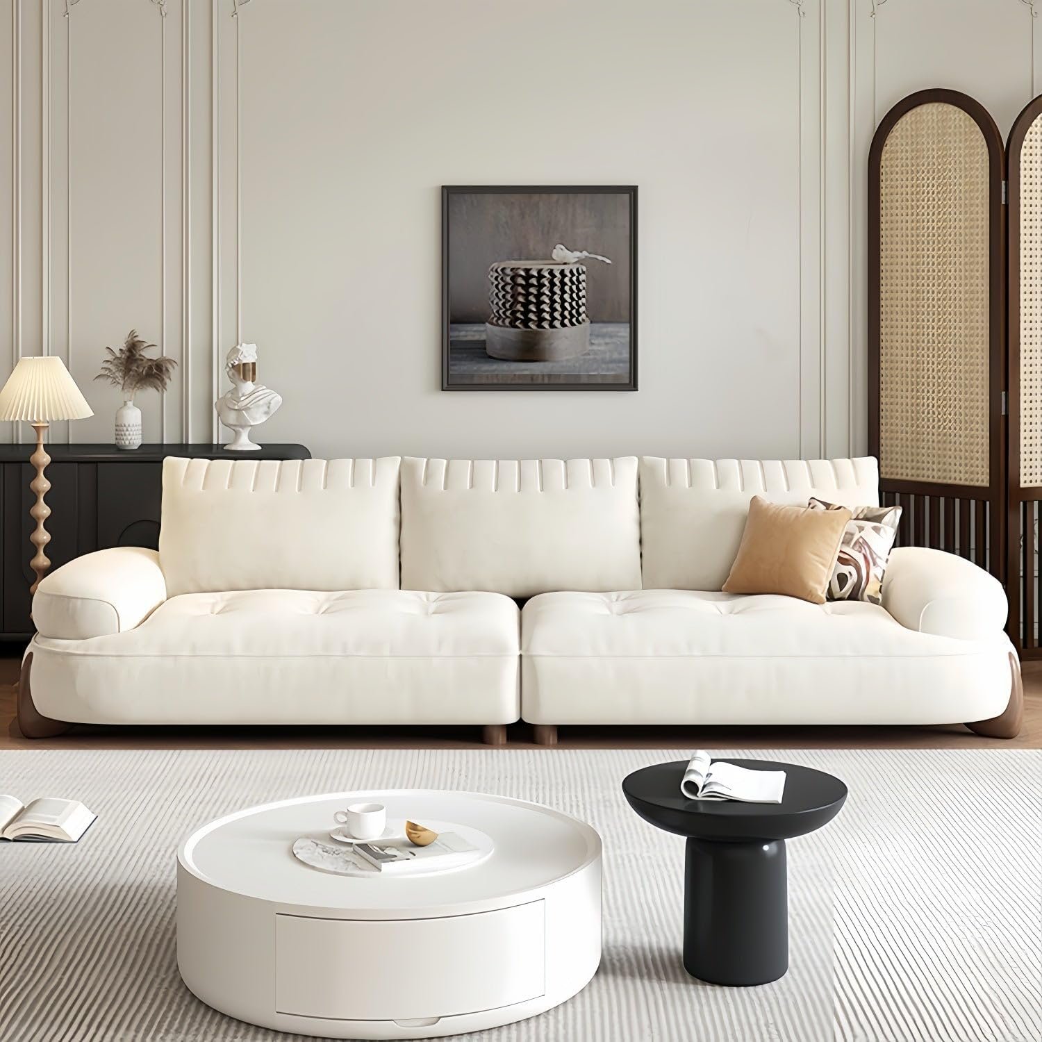 Luxury Luxe Cloud-Shaped Sofa Set – Off-White Tofu Block Design | Linen Fabric, High-Density Foam, Modern Minimalist Couch for Living Room (Two Seater 200 cm)