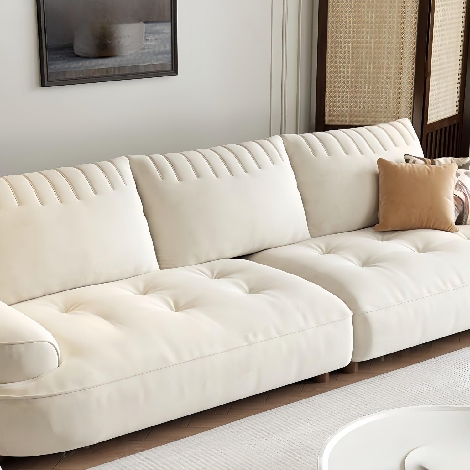 Luxury Luxe Cloud-Shaped Sofa Set – Off-White Tofu Block Design | Linen Fabric, High-Density Foam, Modern Minimalist Couch for Living Room (Two Seater 200 cm) - Image 3