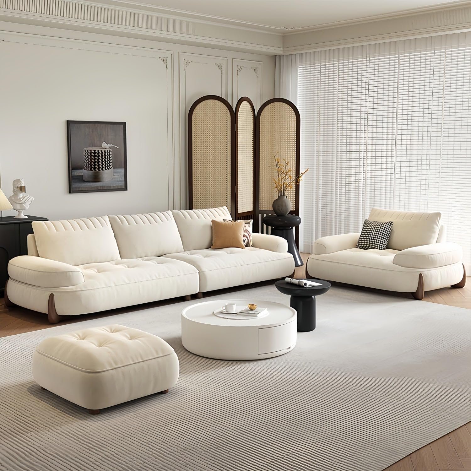 Luxury Luxe Cloud-Shaped Sofa Set – Off-White Tofu Block Design | Linen Fabric, High-Density Foam, Modern Minimalist Couch for Living Room (Two Seater 200 cm) - Image 5