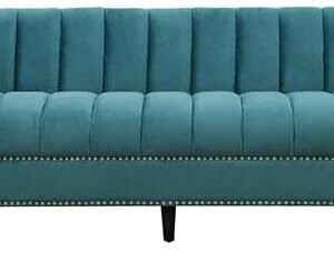 Luxury Luxe Velvet Chesterfield Sofa - 3-Seater Tuxedo Tufted Channel Back Sofa, Mid-Century Modern Velvet Couch for Living Room, Apartment (High Grade Foam, Eucalyptus Frame) (Green)