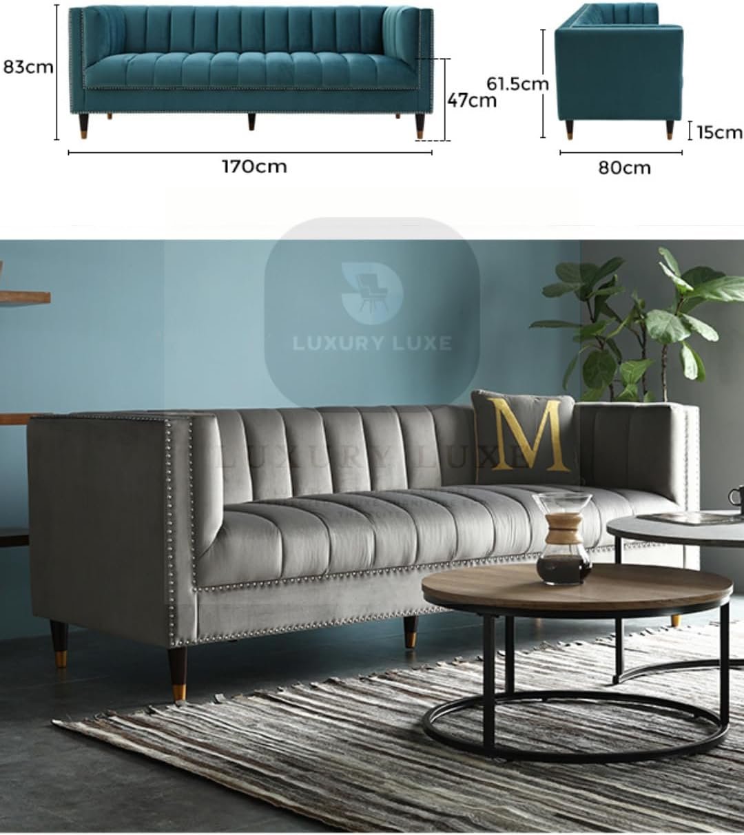 Luxury Luxe Velvet Chesterfield Sofa - 3-Seater Tuxedo Tufted Channel Back Sofa, Mid-Century Modern Velvet Couch for Living Room, Apartment (High Grade Foam, Eucalyptus Frame) (Green) - Image 2