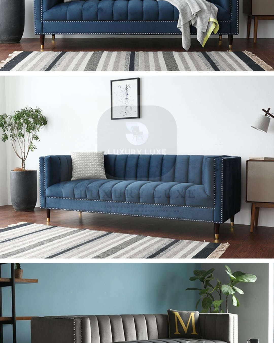 Luxury Luxe Velvet Chesterfield Sofa - 3-Seater Tuxedo Tufted Channel Back Sofa, Mid-Century Modern Velvet Couch for Living Room, Apartment (High Grade Foam, Eucalyptus Frame) (Green) - Image 3