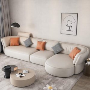Luxury Luxe Italian Modern Minimalist L-Shaped Sectional Sofa – Genuine Leather, Solid Wood Frame & High Rebound Sponge, Adjustable Multi-Use Furniture for Living Room (Left L Shape 350 cm)