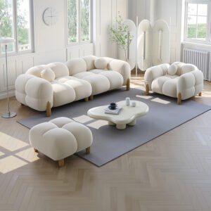 Luxury Luxe Cloud Sofa Set: Light Luxury Off-White Fabric Sectional with Footstool - Modular 1/2/3/4 Seater Sofa for Modern Living Room Furniture (Single Seater 120 cm)