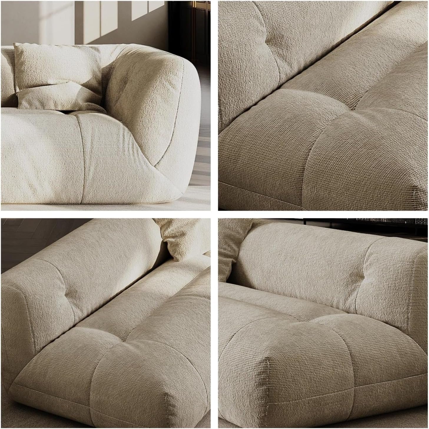 Luxury Luxe Fleece Fabric 5 Seater Sofa Set – Overstuffed Beige Couch with Backrest & Armrest | Soft Upholstery, Solid Wood Frame, High-Density Foam, Modern Multifunction Sofa for Living Room & Office - Image 3