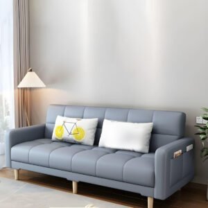 LUXURY LUXE Modern Sofa Bed with Anti-Cat Scratch Leather & Memory Foam, 2-Pillow Design, Solid Wood Frame, Stain Resistant, 4-Seat Capacity (Grey, 4 Seater: 220W x 61D x 55H cm)