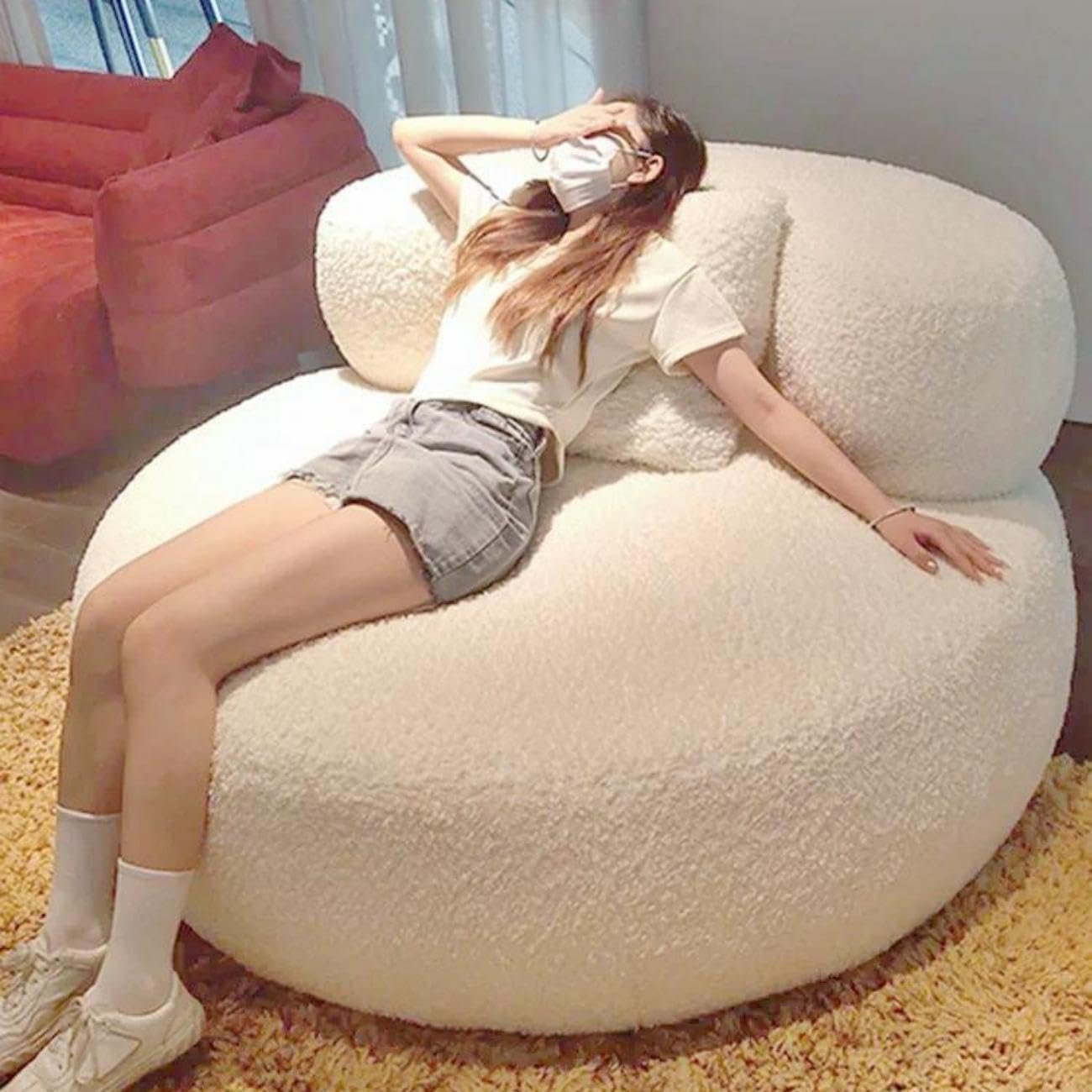Luxury Luxe 360° Swivel Overstuffed Fleece Sofa Chair | Beige | 80-140cm for Living Room & Office | Solid Wood Frame (Without Swivel Chair, Chair : W100 x L100 x H75CM) - Image 3