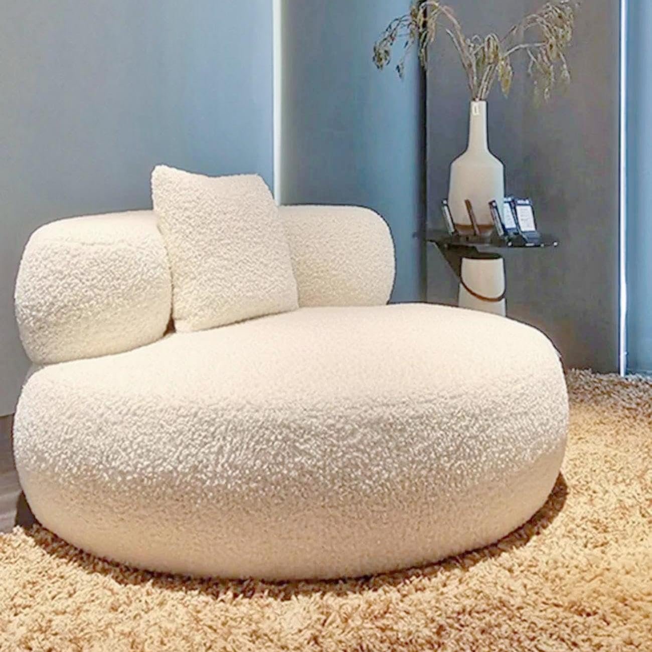 Luxury Luxe 360° Swivel Overstuffed Fleece Sofa Chair | Beige | 80-140cm for Living Room & Office | Solid Wood Frame (Without Swivel Chair, Chair : W100 x L100 x H75CM) - Image 4