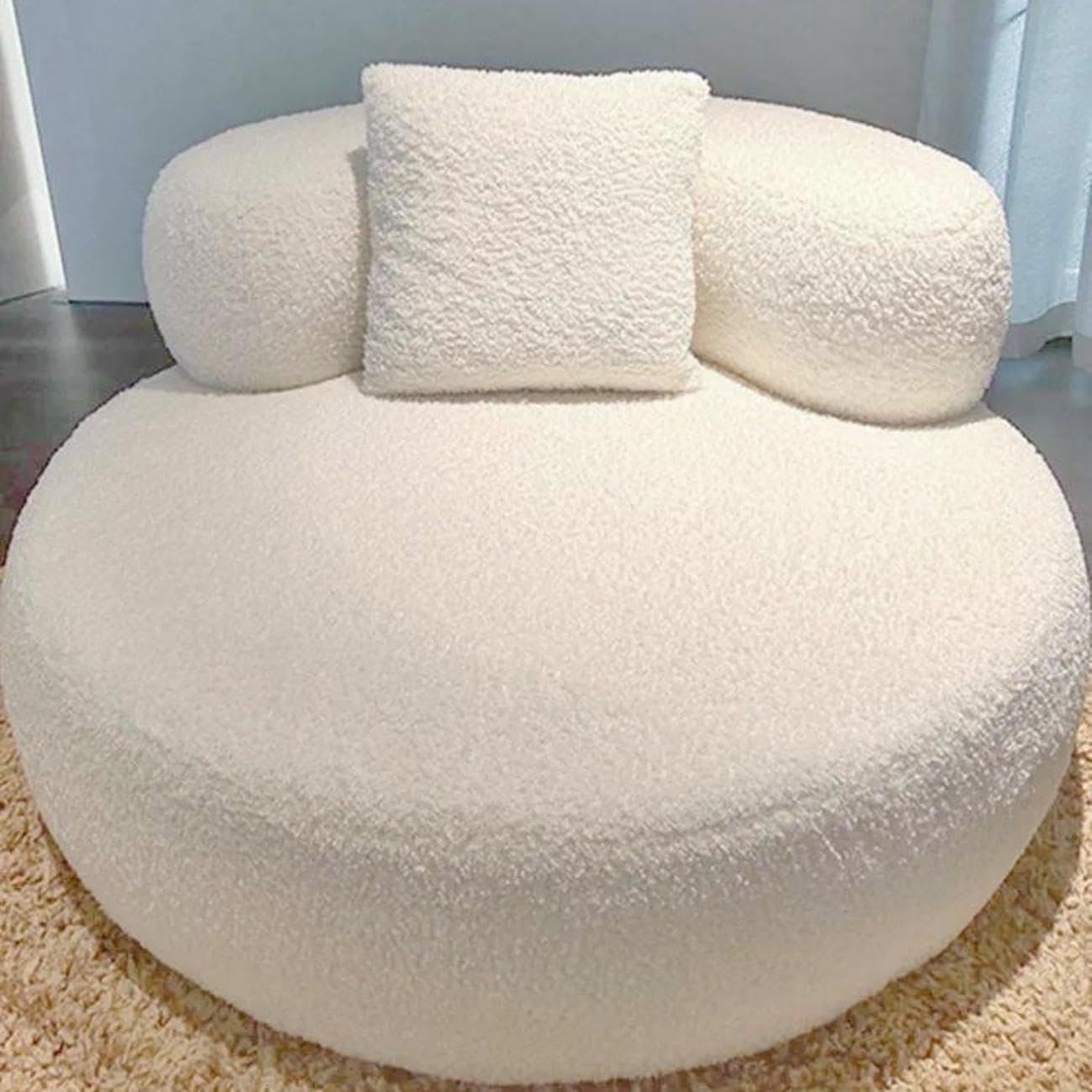 Luxury Luxe 360° Swivel Overstuffed Fleece Sofa Chair | Beige | 80-140cm for Living Room & Office | Solid Wood Frame (Without Swivel Chair, Chair : W100 x L100 x H75CM) - Image 5