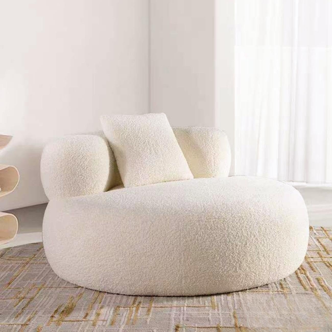 Luxury Luxe 360° Swivel Overstuffed Fleece Sofa Chair | Beige | 80-140cm for Living Room & Office | Solid Wood Frame (Without Swivel Chair, Chair : W100 x L100 x H75CM) - Image 6
